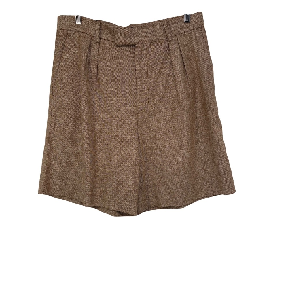 Banana Republic Womens Linen Blend Brown Herringbone Pleated High Rise Shorts 14